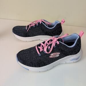Skechers Women's Arch Fit Comfy Wave Sneaker - Slate with Pink and Blue - 6.5